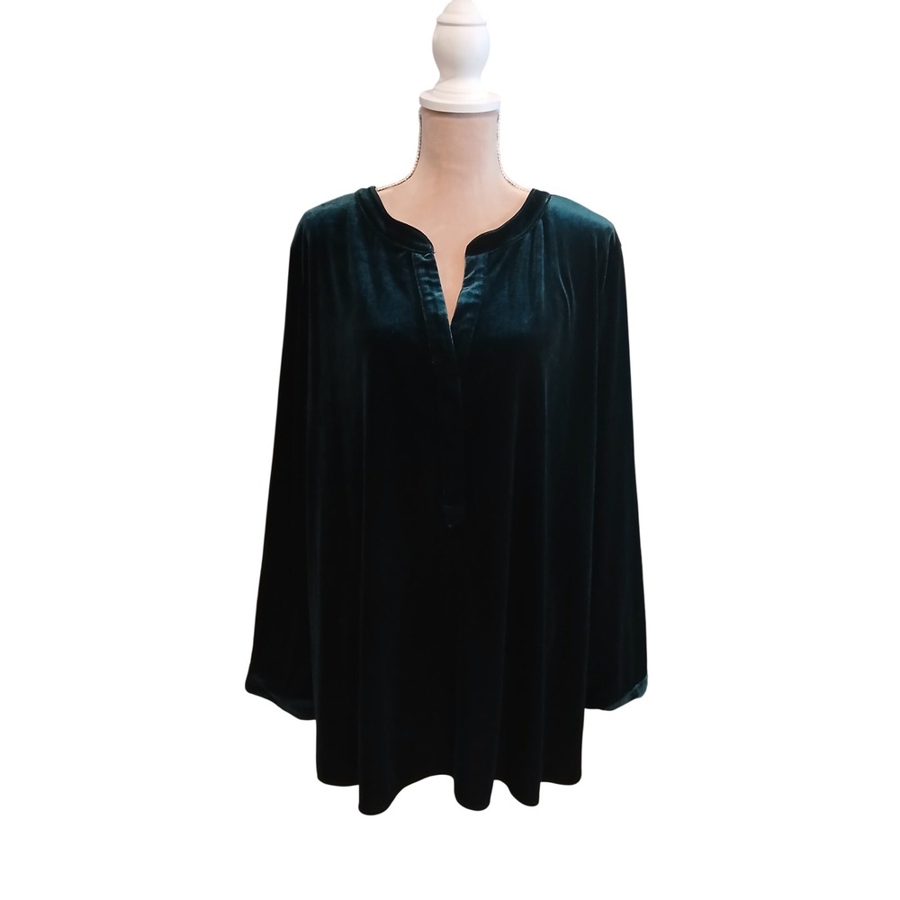 Catos Emerald Green Velvet Tunic Top Split Neck Long Sleeve Plus 26w 28w Modest